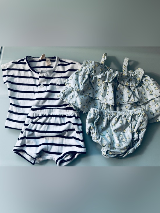GAP Other - GAP Navy Stripe Top and Lemon Print Blue Matching Set 3-6 months